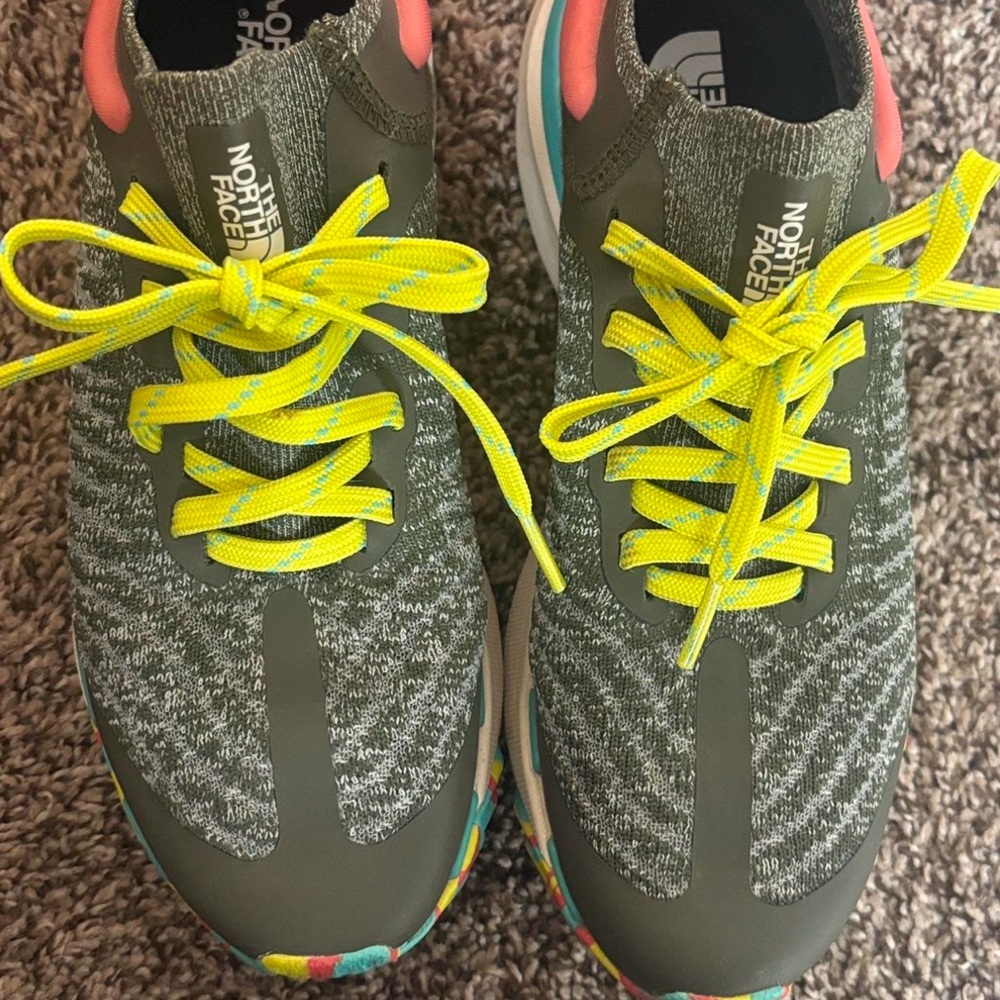 The North Face Olive and Neon Yellow Athletic Shoes